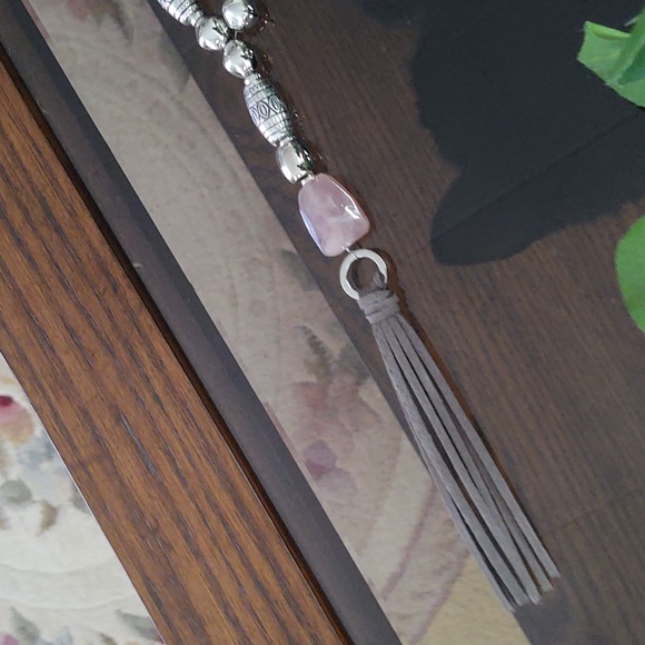 Christopher & Banks Lavender Stone, Etched Silver Bead Necklace, Earrings Set - Picture 3 of 9